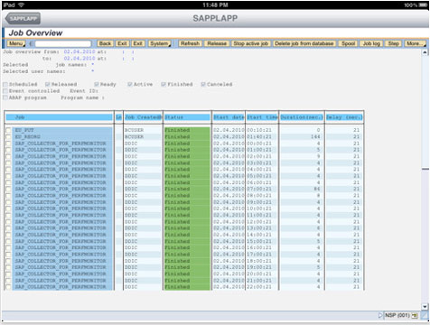 Overview of jobs in the SAPPLAPP app