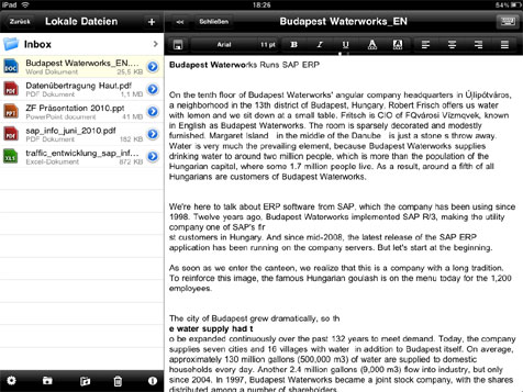 While Quickoffice Mobile Suite is ideal for use with the iPhone, Office2 HD goes hand-in-hand with the iPad. Office documents can be transferred to your iPad using cloud services such as Dropbox or MobileMe, or by WLAN. A particularly useful feature of the app is its support for docx file formats. As a result, you can process Word documents as well as Excel spreadsheets. However, you can view PowerPoint presentations but not edit them. The app costs U.S.$7.99 from the iTunes store. While Quickoffice Mobile Suite is ideal for use with the iPhone, Office2 HD goes hand-in-hand with the iPad. Office documents can be transferred to your iPad using cloud services such as Dropbox or MobileMe, or by WLAN. A particularly useful feature of the app is its support for docx file formats. As a result, you can process Word documents as well as Excel spreadsheets. However, you can view PowerPoint presentations but not edit them. The app costs U.S.$7.99 from the iTunes store.