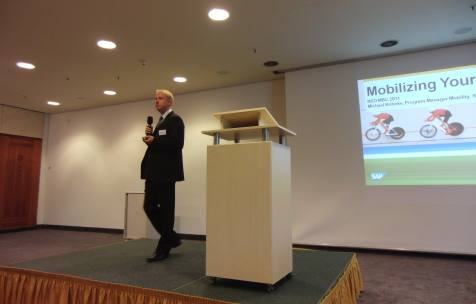 Michael Böhnke, Manager of SAP's mobility program Michael Böhnke speaking at the Mobile Business Conference