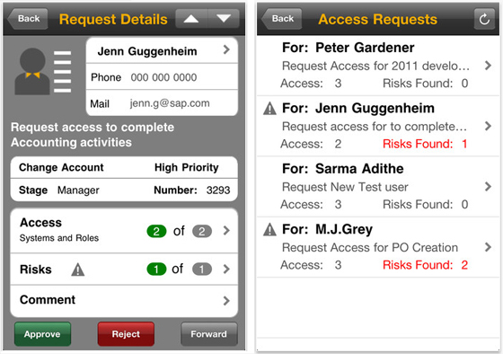 Access Requests in SAP GRC Access Approver Screenshots: SAP GRC Access Approver Mobile App